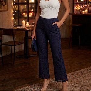 Free People Navy Blue Lace High-Rise Flare Pants